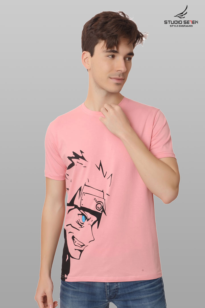 Light Pink - Men Solid Lycra Bio-Wash Lifestyle T-shirt